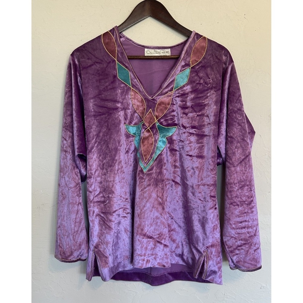 Vintage 70s 80s Oscar De La Renta Swim Velvet‎  Tunic Top Glam Rock Designer M